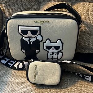 Karl Lagerfeld Cream Belt Bag with Karl and Cat pictured